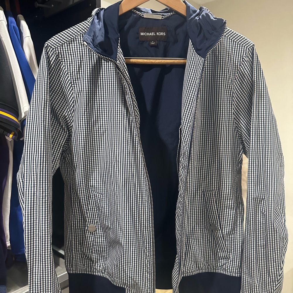 Michael Kors Blue Checkered hooded stylish Windbreaker